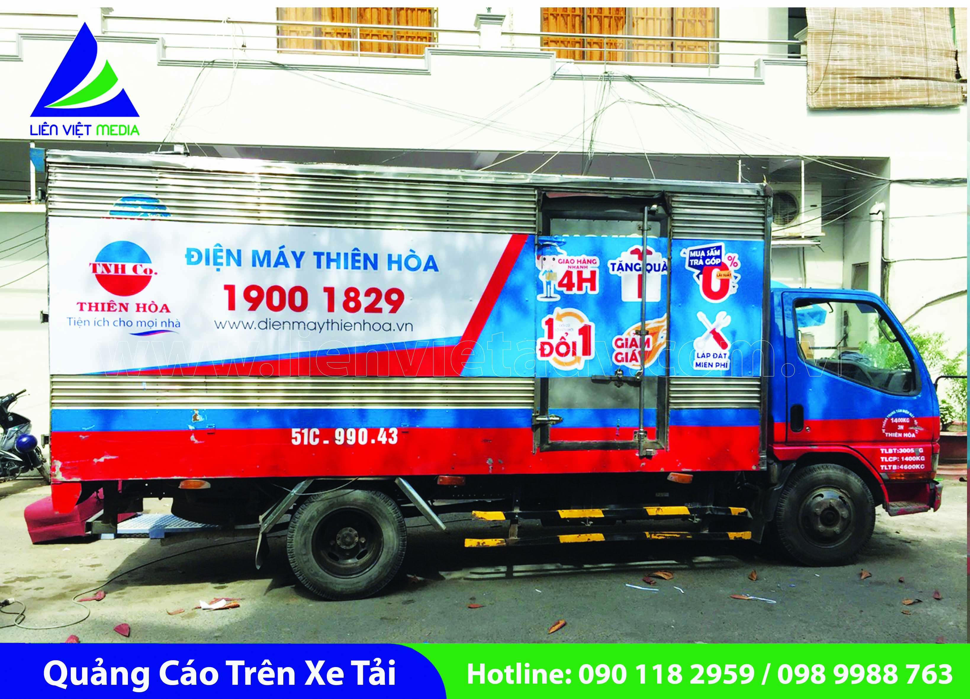 Quảng cáo trên xe Tải của Điện Máy Thiên Hoà